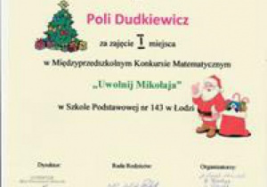 Dyplom dla Poli Dudkiewicz.