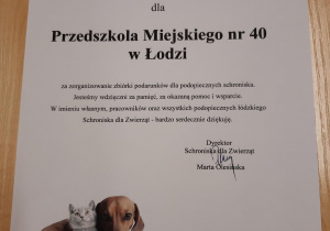 Podziękowanie dla przedszkolaków za udział w akcji.