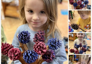 Dziewczynka pokazuje zrobiony bukiet.